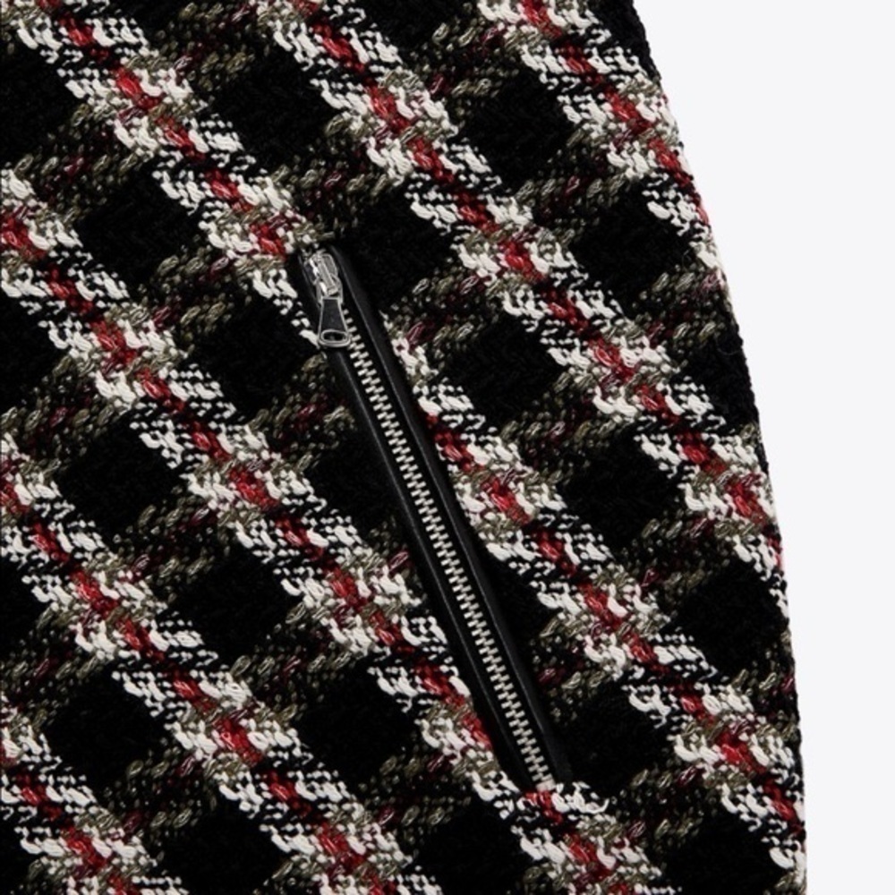 Zara Skirt‎ tweed black/red plaid holiday mini classic Christmas traditional XL - Picture 5 of 11